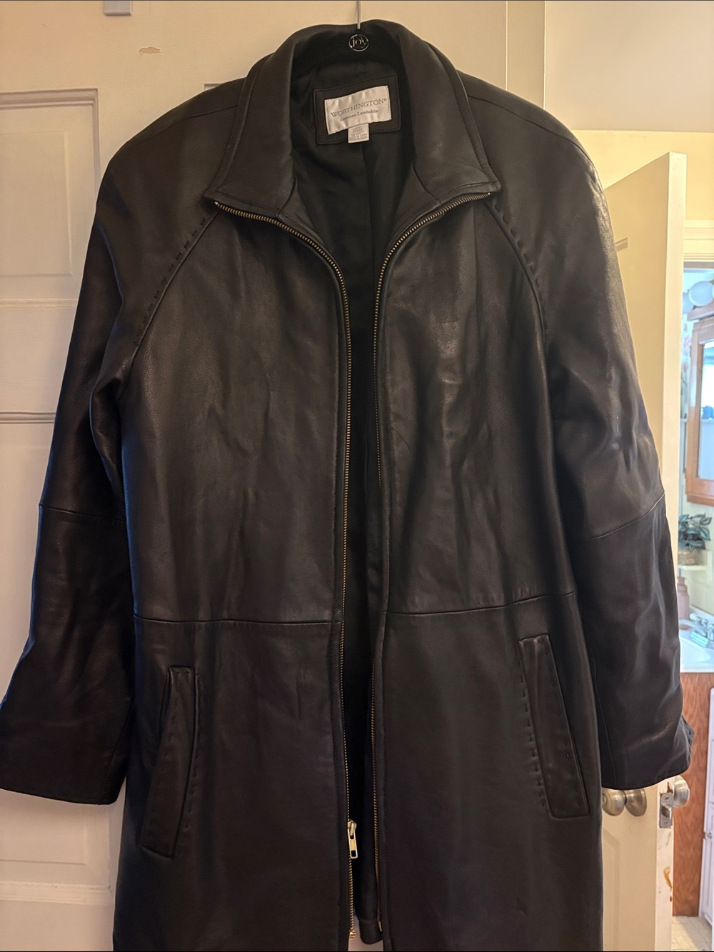 Worthington Black Leather Zip-Front Coat